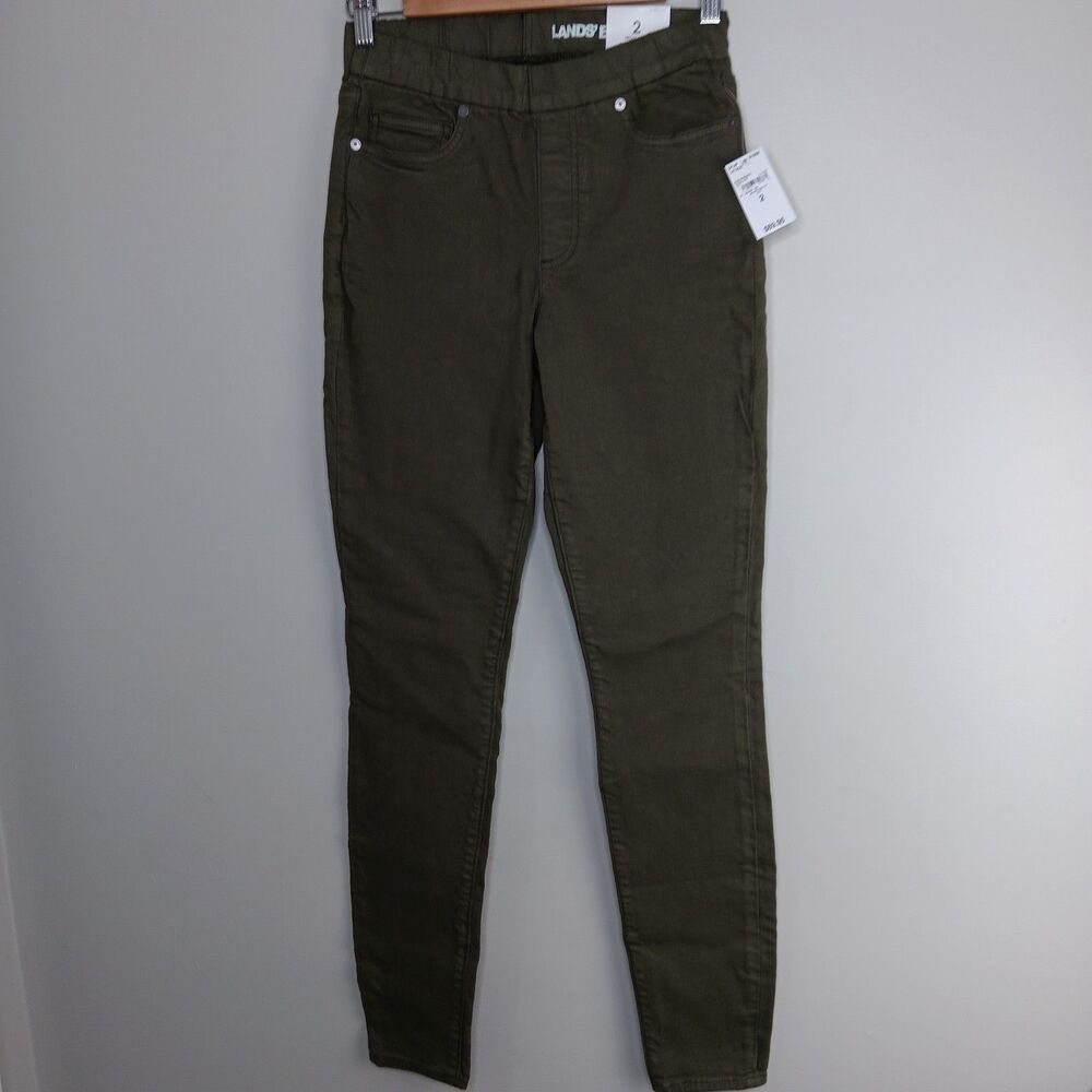 LANDS END Pants Women's Sze 2 High Rise Pull On Skinny Jegging Green Casual NWT